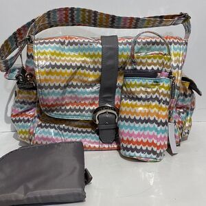 Kalencom Women's Multicolor Wavy Print Nappy Bag with Purse Set NWT